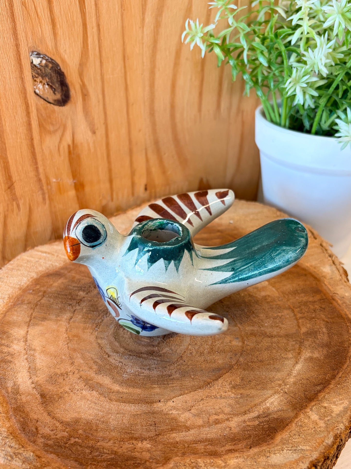 Vtg Tonala Mexican Pottery Bird Candle Holder (Local Pick Up Only)