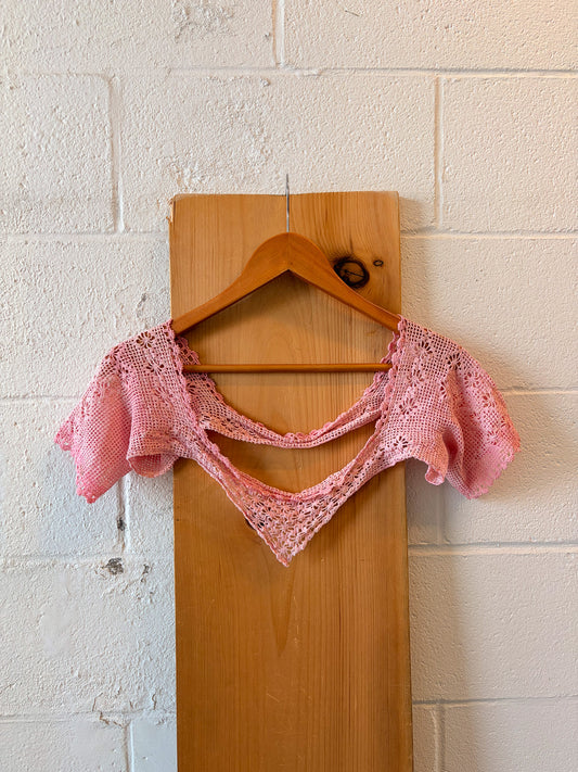 Vtg Pink Crochet Shrug : XS-M