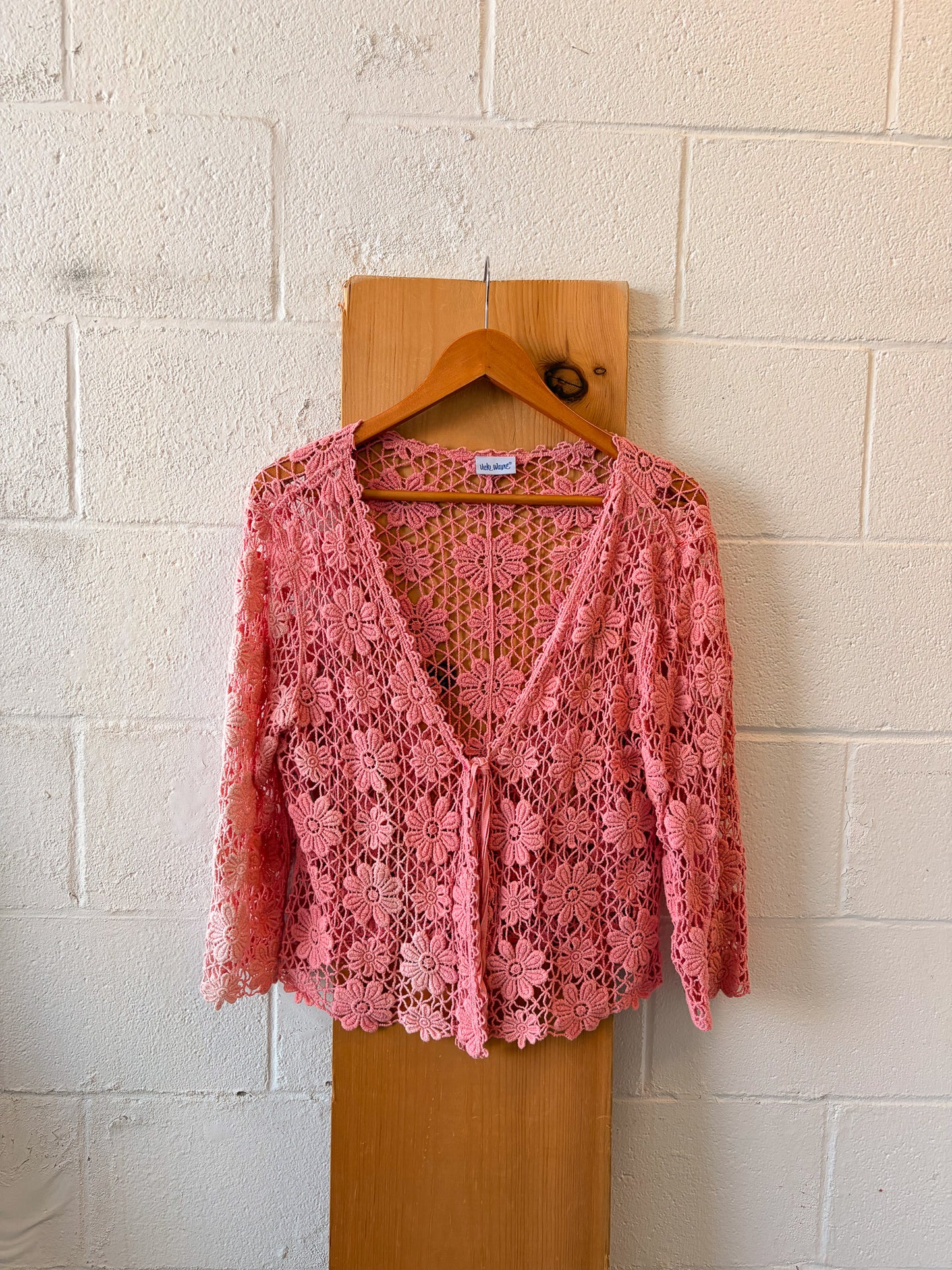 Floral Pink Crochet Cardigan : M/L (As Is)