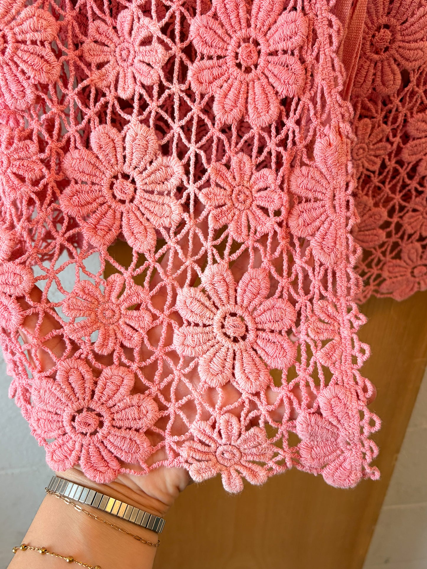 Floral Pink Crochet Cardigan : M/L (As Is)