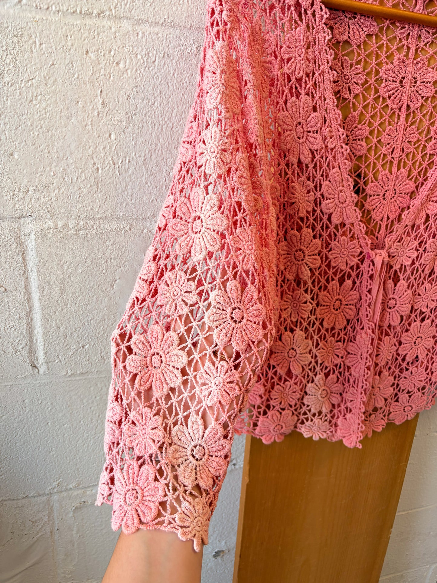 Floral Pink Crochet Cardigan : M/L (As Is)