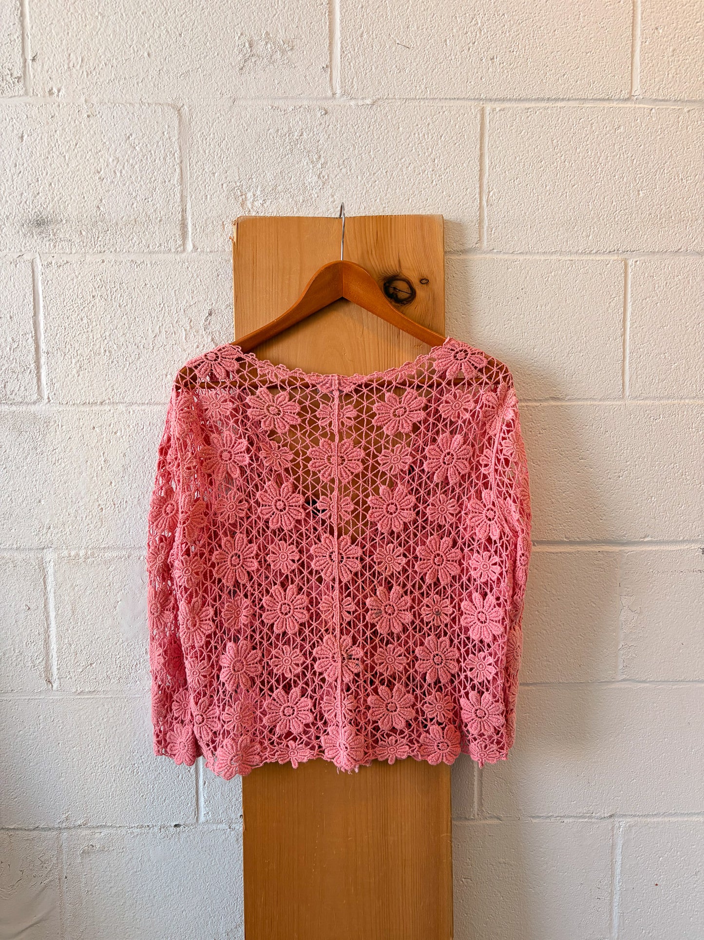 Floral Pink Crochet Cardigan : M/L (As Is)