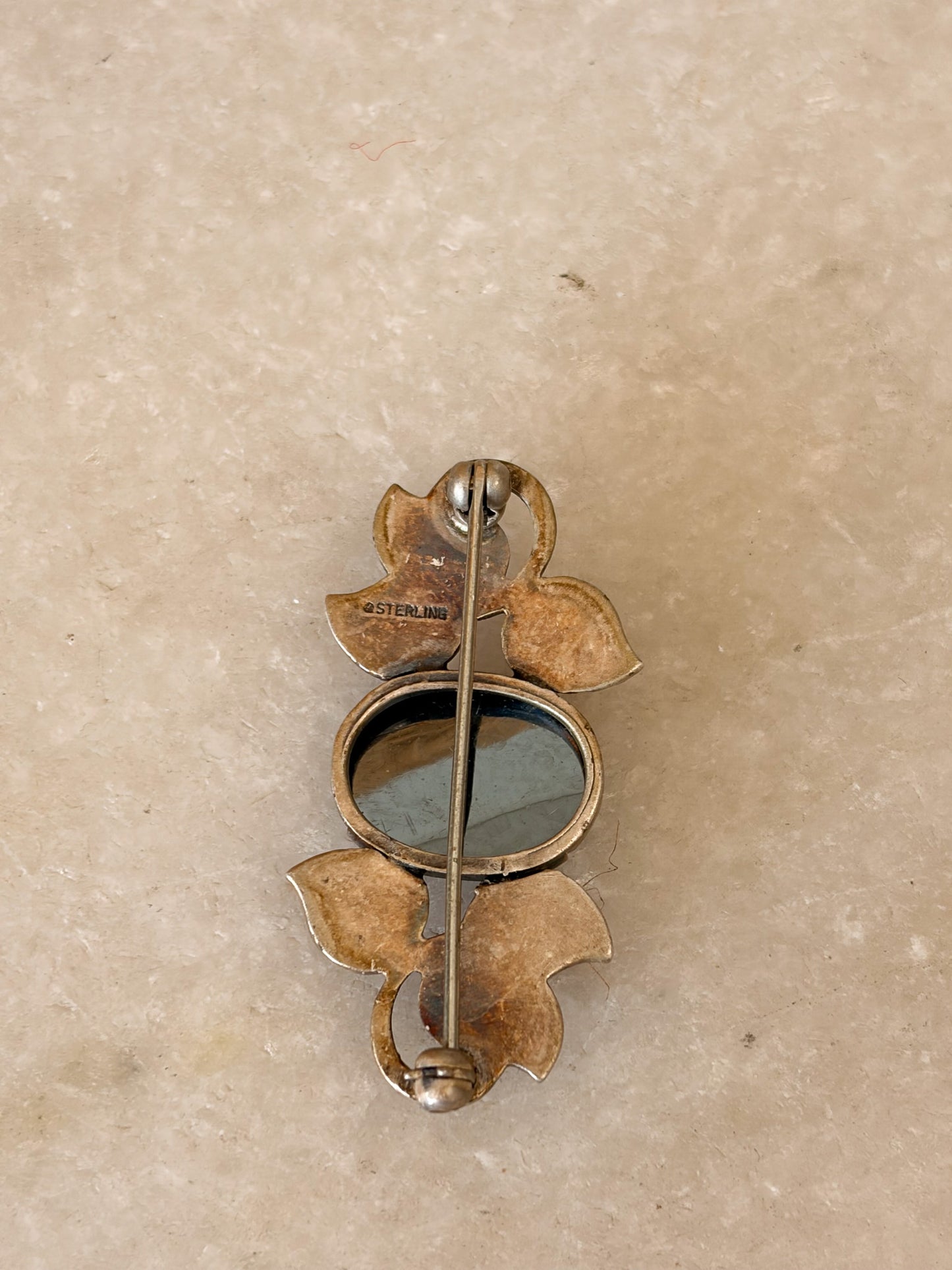 Vtg Sterling Onyx Brooch