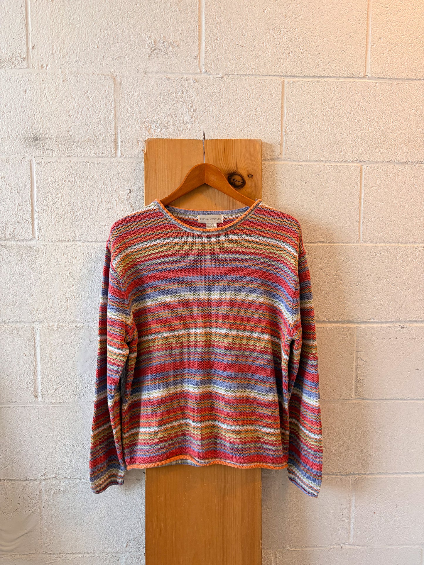 Vtg Colorful Pastel Striped Sweater : L