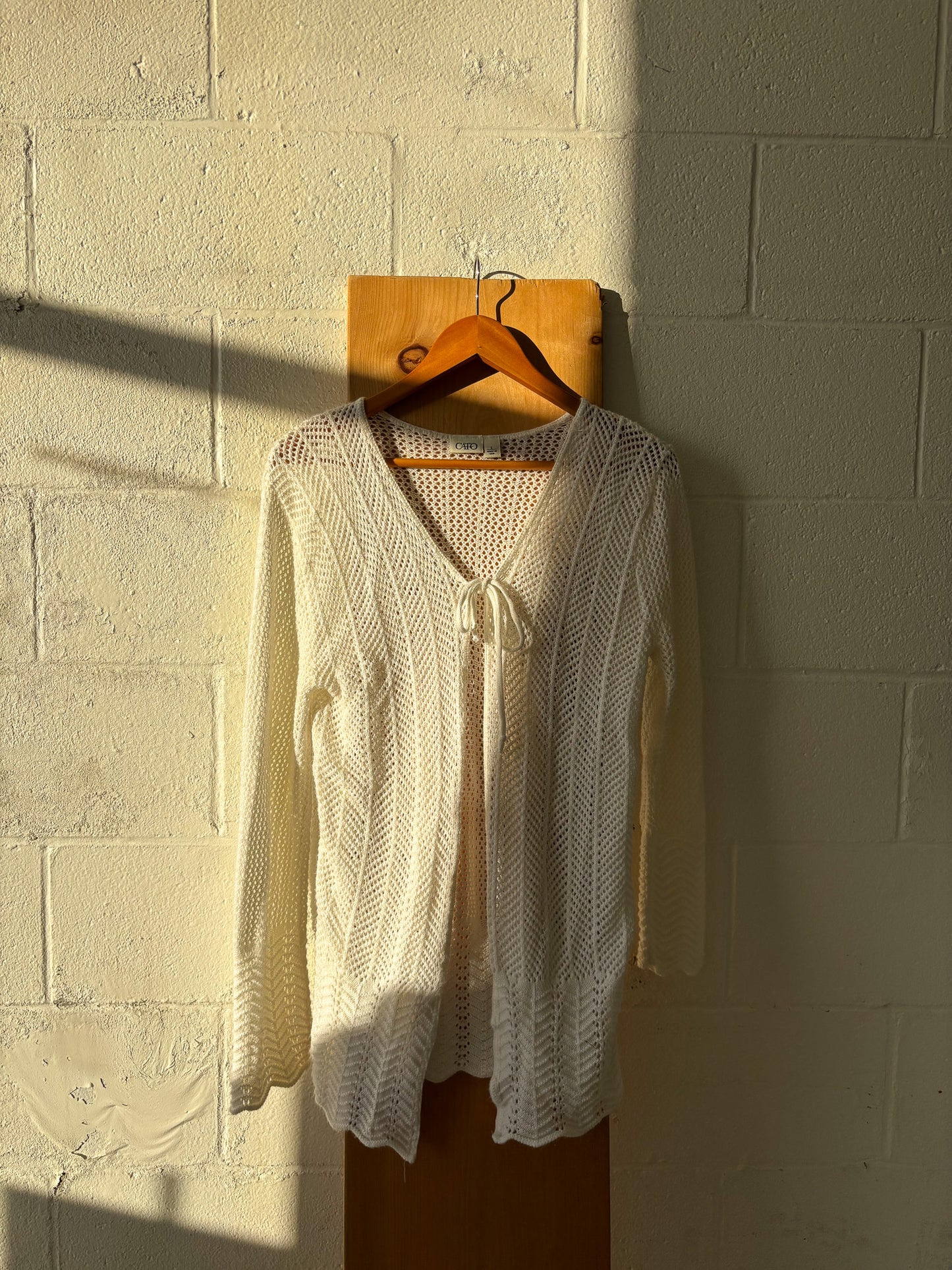 Long White Crochet Cardigan : L