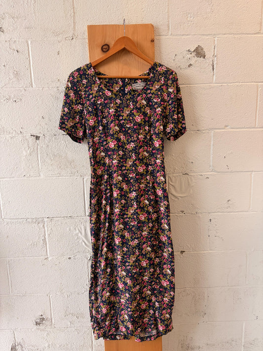 Vtg Corset Back Floral Dress : 9/10