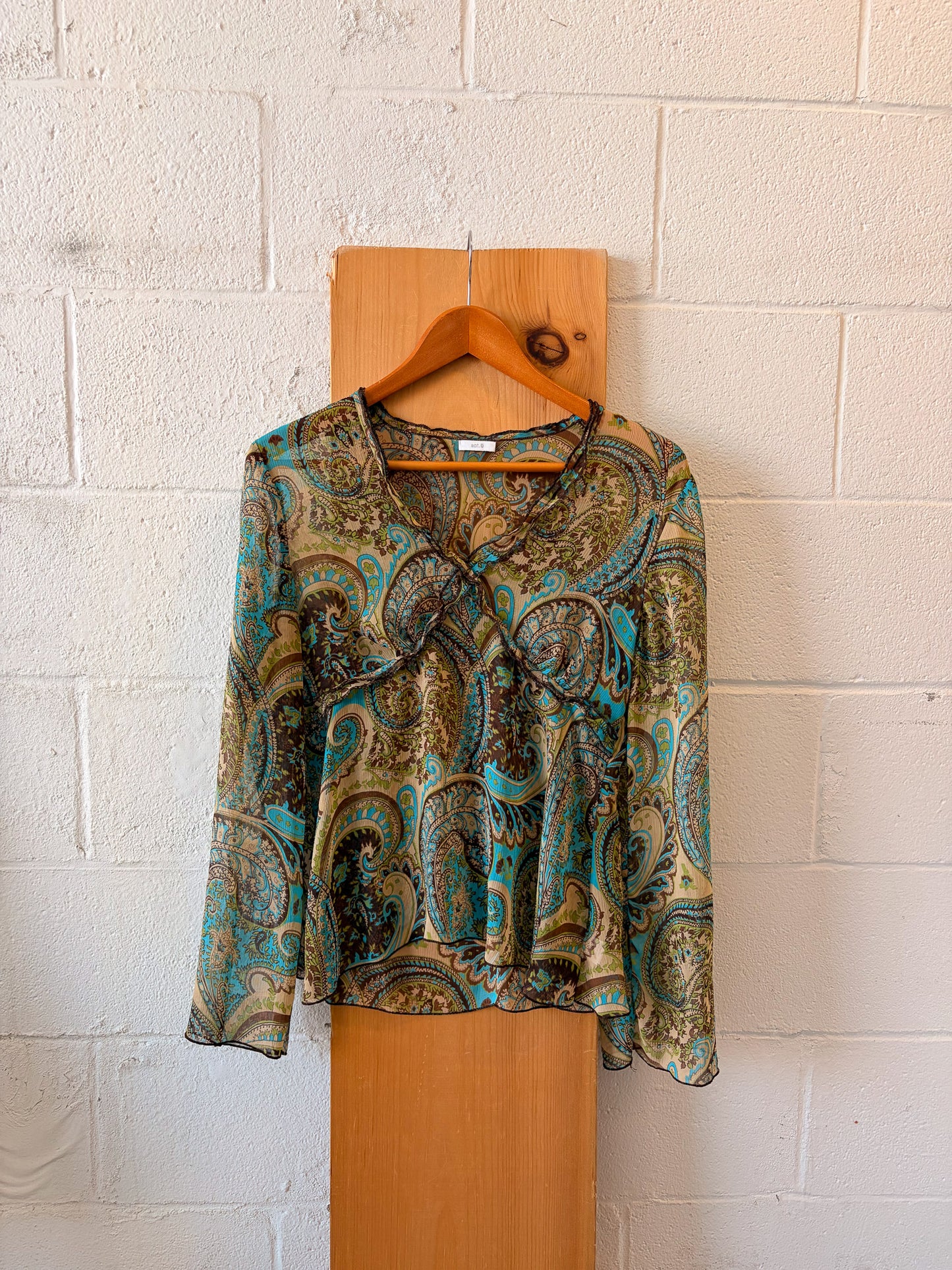 Blue & Brown Semi Sheer Paisley Blouse : M/L