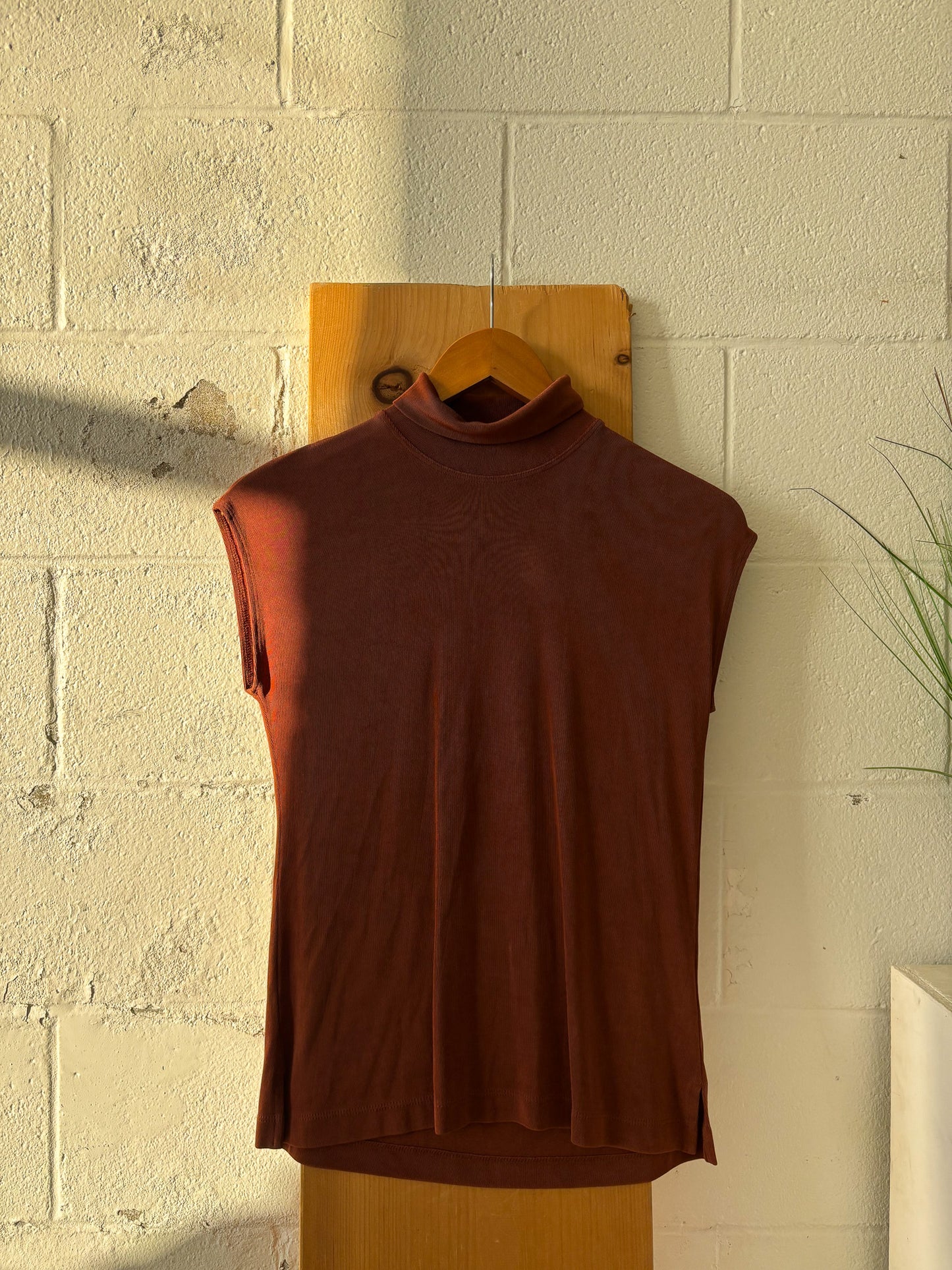 Brown Sleeveless Mock Neck : S