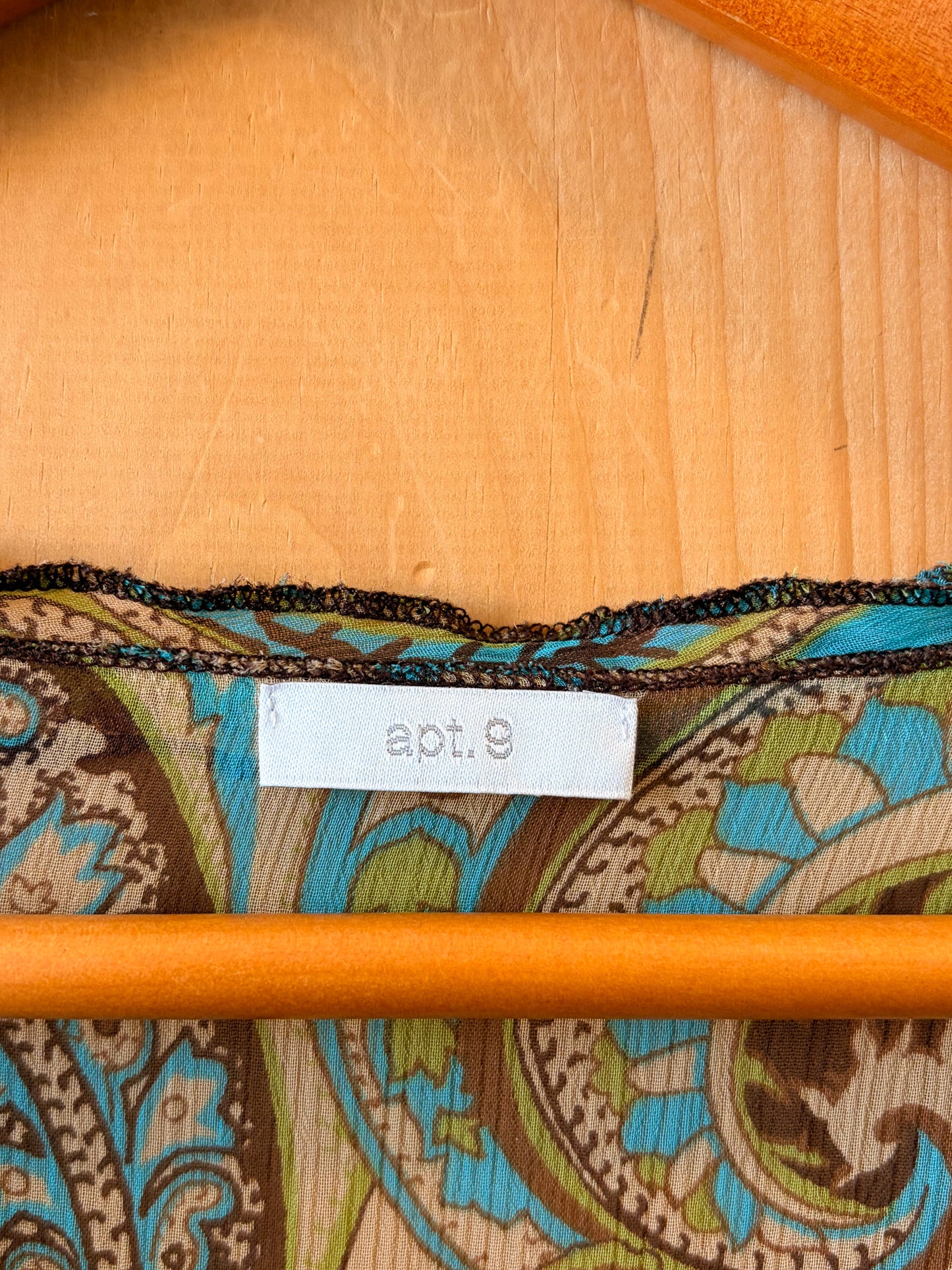 Blue & Brown Semi Sheer Paisley Blouse : M/L