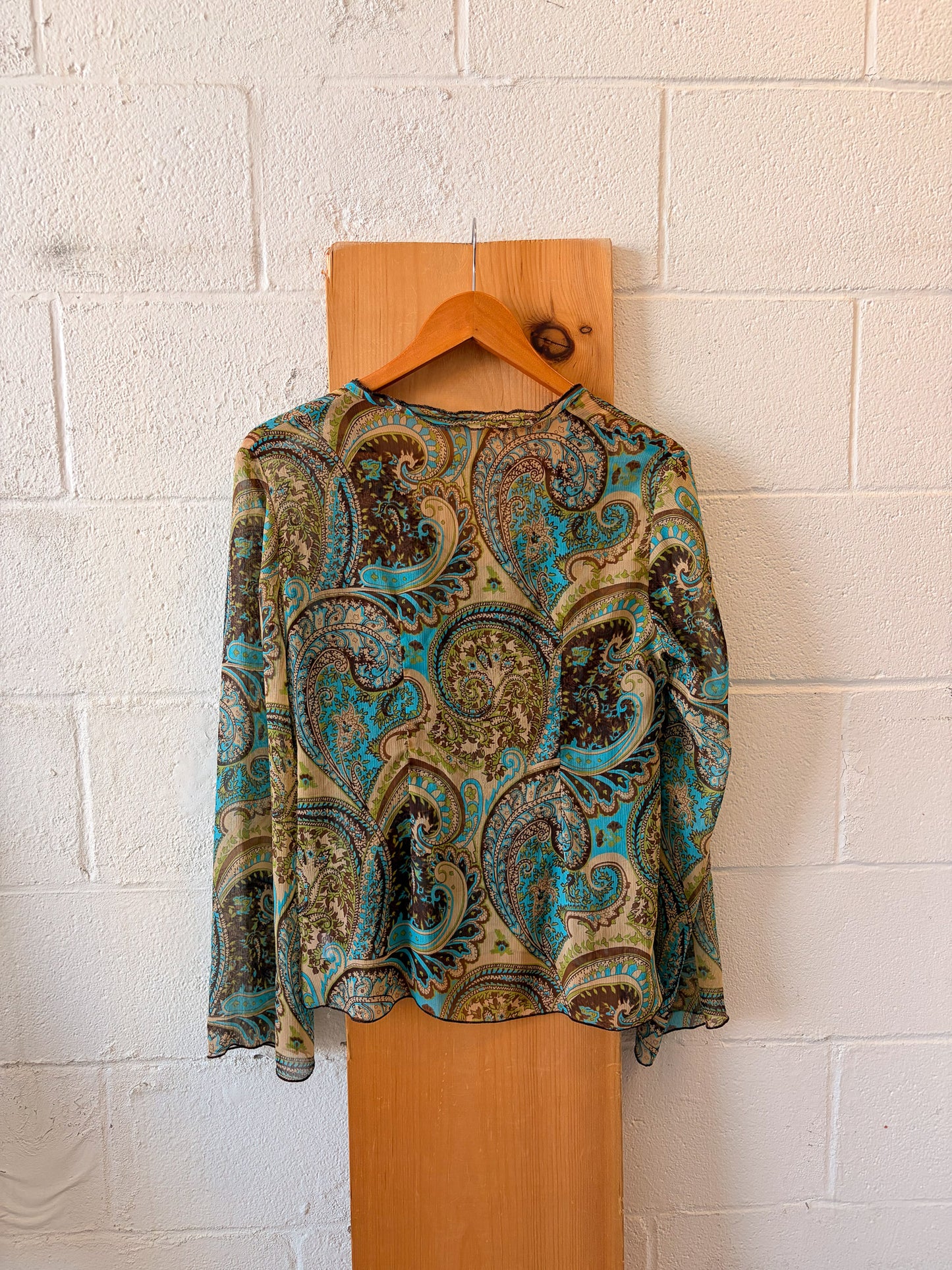 Blue & Brown Semi Sheer Paisley Blouse : M/L