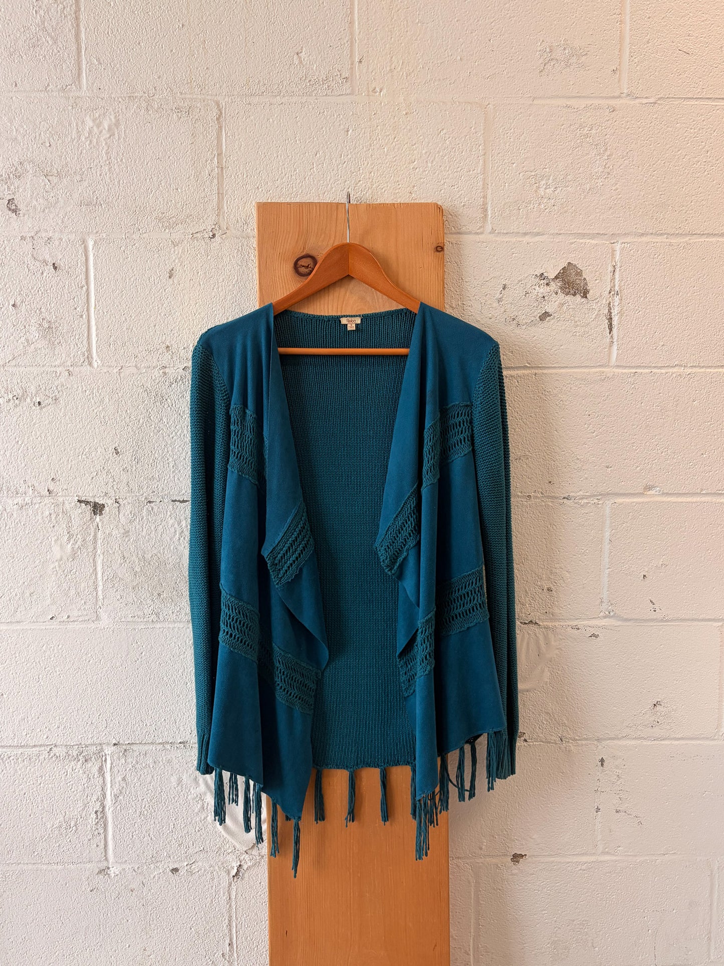 Teal Crochet & Fringe Detailed Cardigan : S