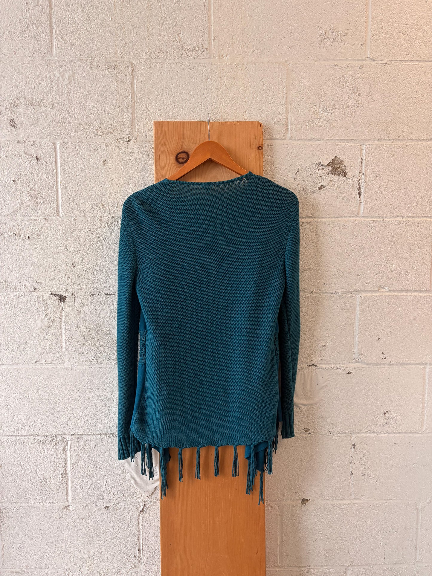 Teal Crochet & Fringe Detailed Cardigan : S