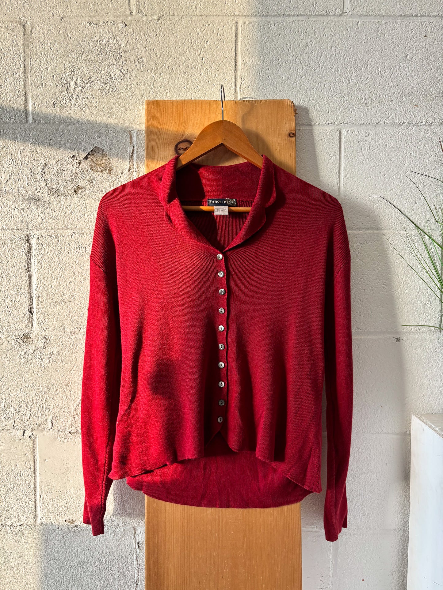 Vtg Collared Red Cardigan : S/M