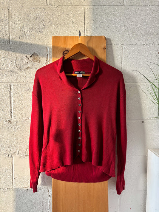 Vtg Collared Red Cardigan : S/M