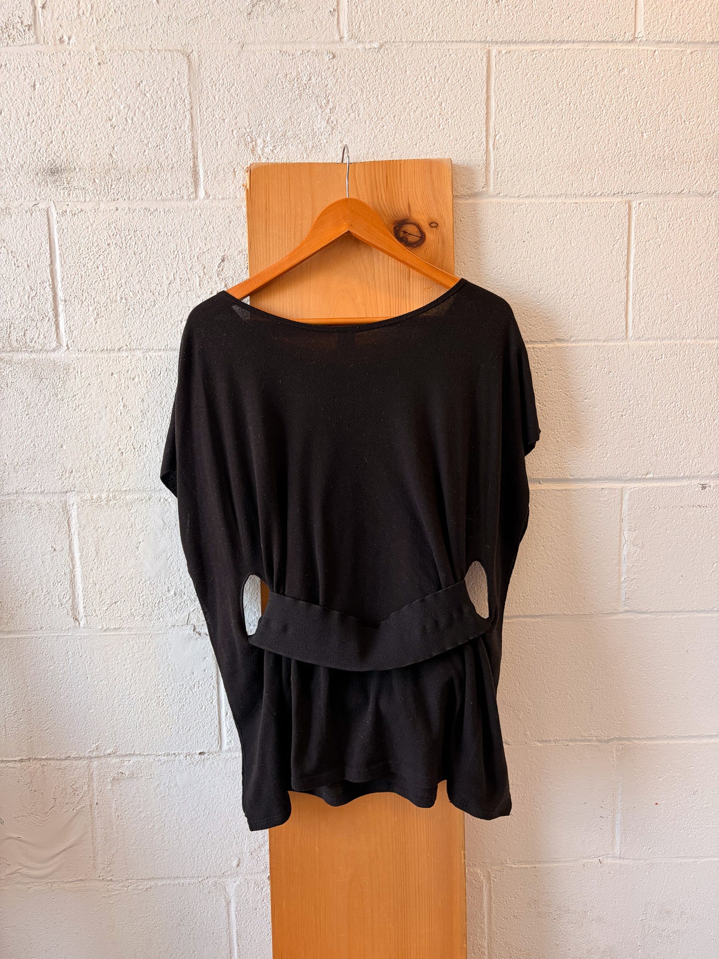 Vtg Black Belted Tunic Top : L