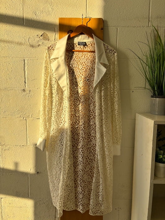 Long Collared Lace Cardigan : L/XL