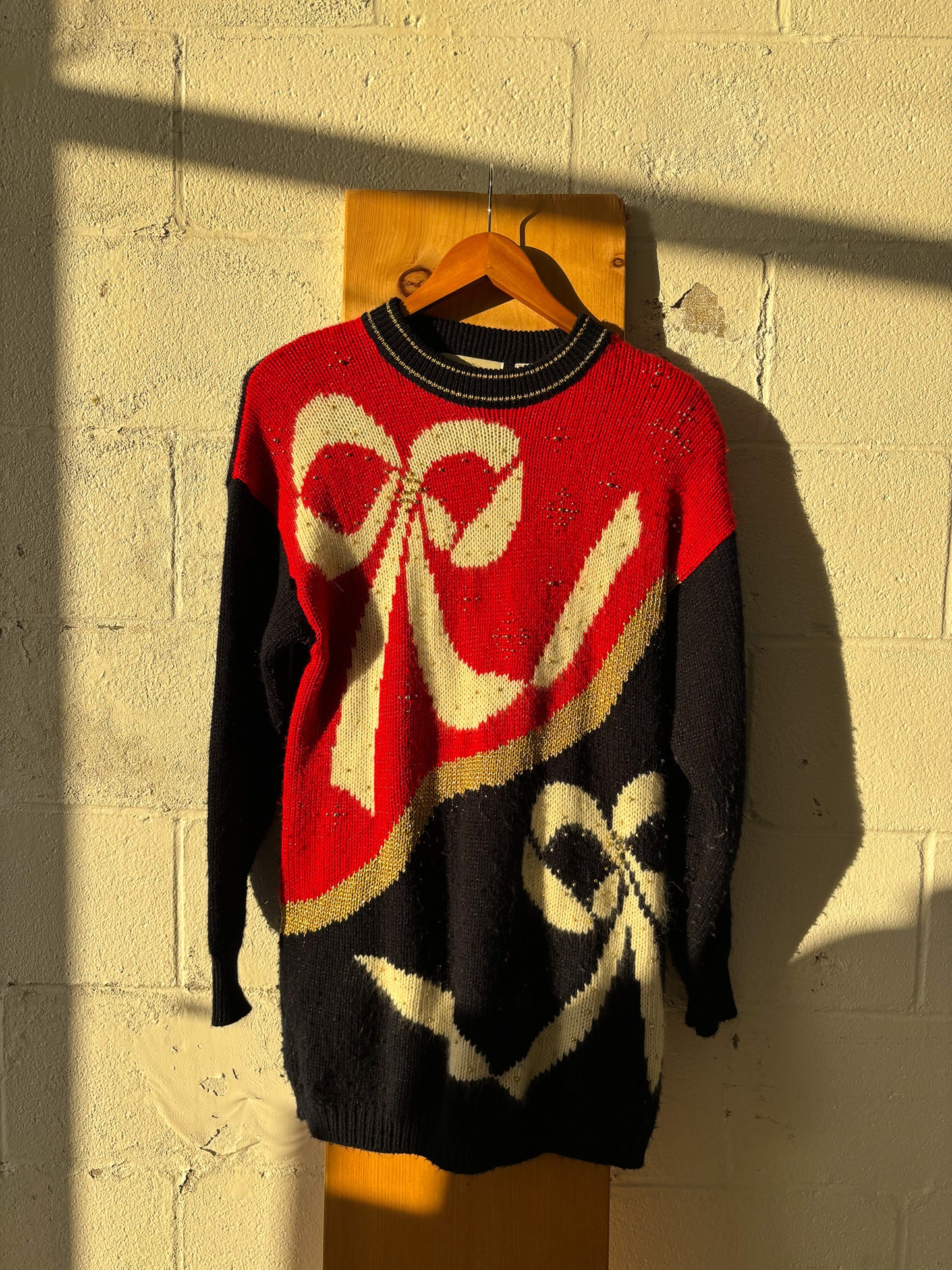Vtg Bow Christmas Sweater : L