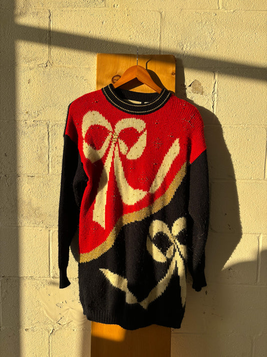 Vtg Bow Christmas Sweater : L
