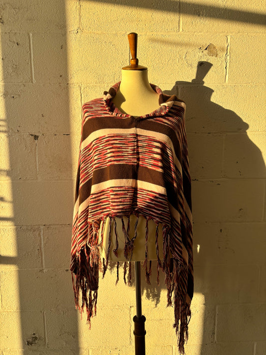 Pink & Brown Fringe Poncho