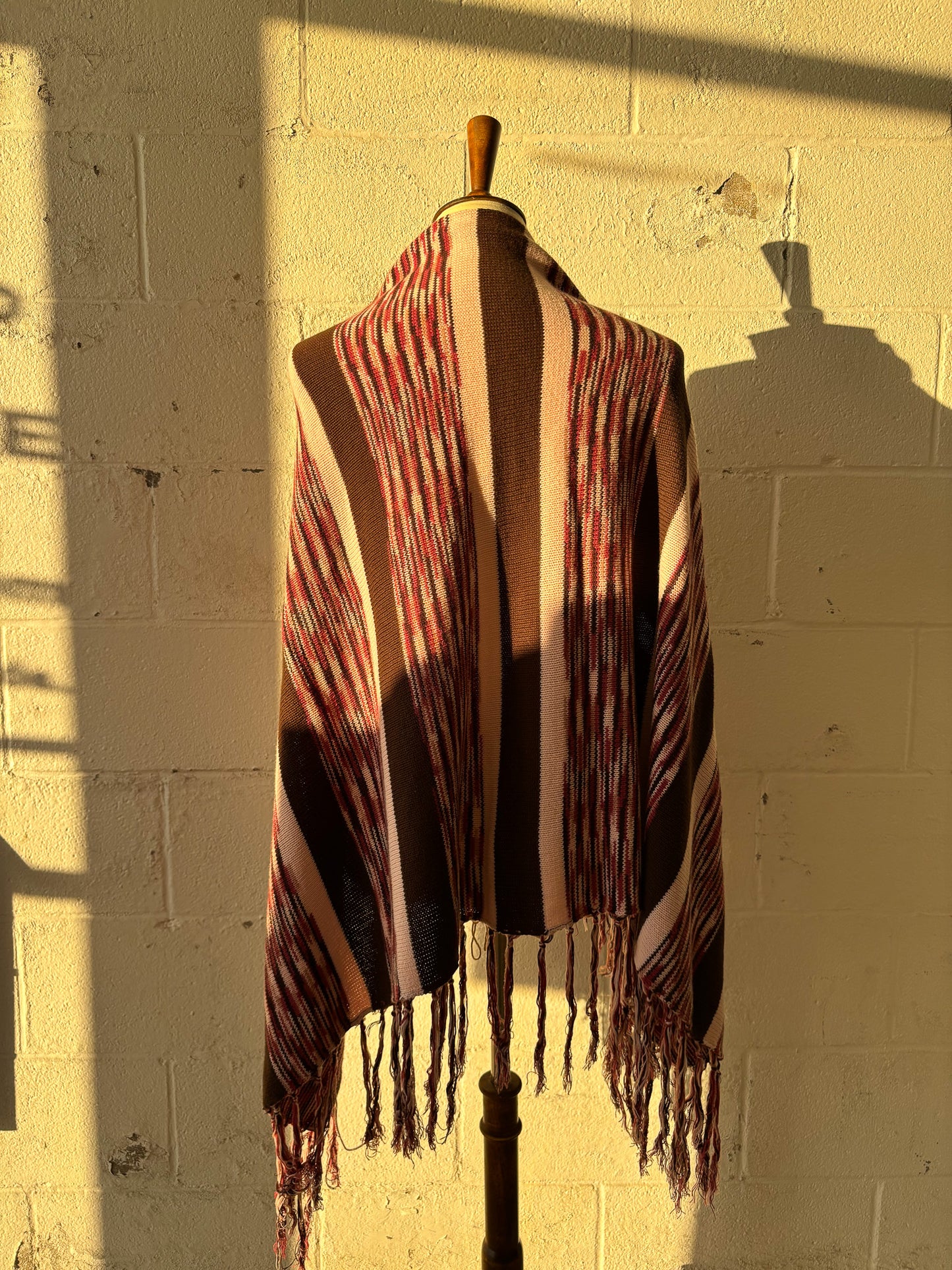 Pink & Brown Fringe Poncho