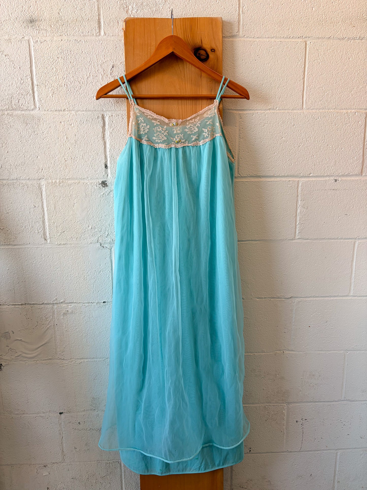 Vtg 3 Piece Blue Chiffon Nightgown & Peignoir Set : M (As Is)