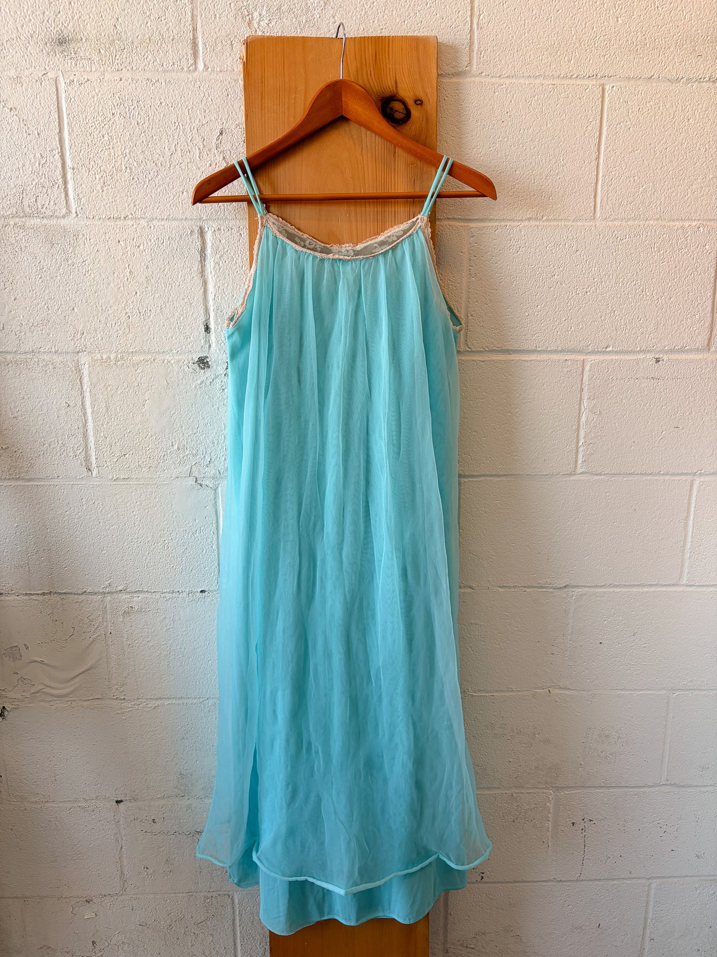 Vtg 3 Piece Blue Chiffon Nightgown & Peignoir Set : M (As Is)