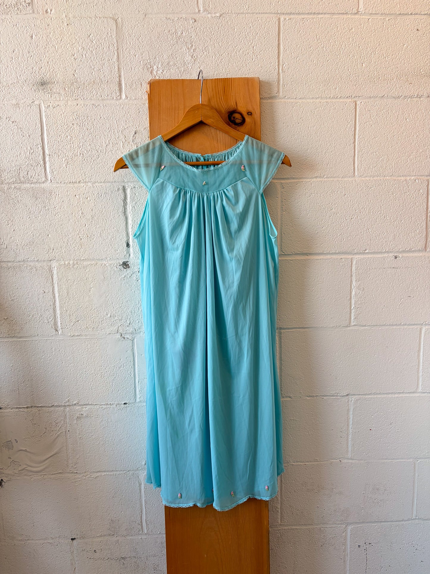 Vtg 3 Piece Blue Chiffon Nightgown & Peignoir Set : M (As Is)