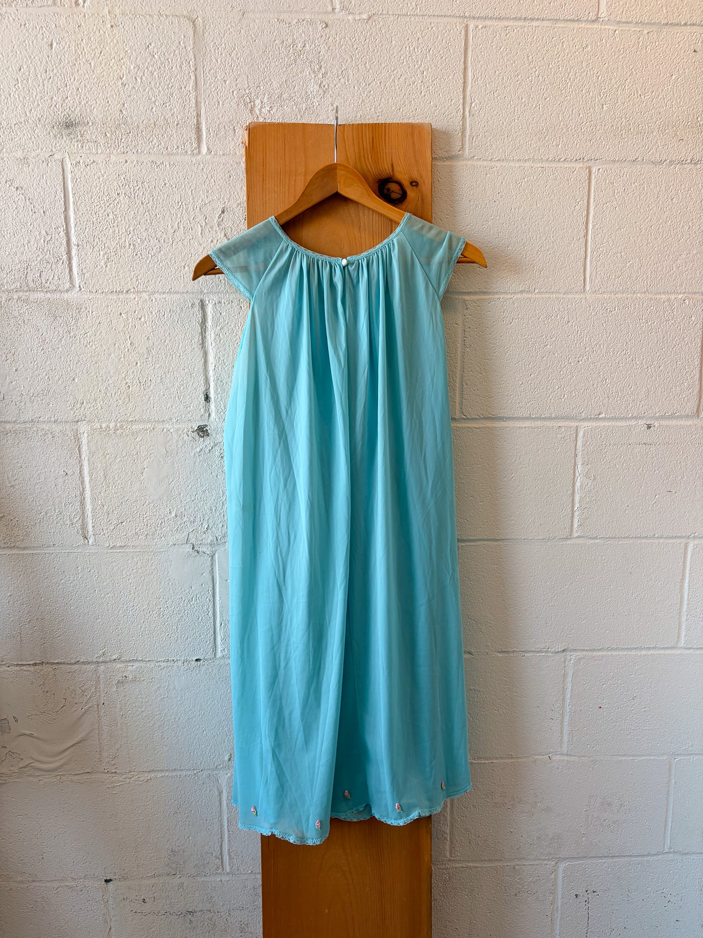 Vtg 3 Piece Blue Chiffon Nightgown & Peignoir Set : M (As Is)
