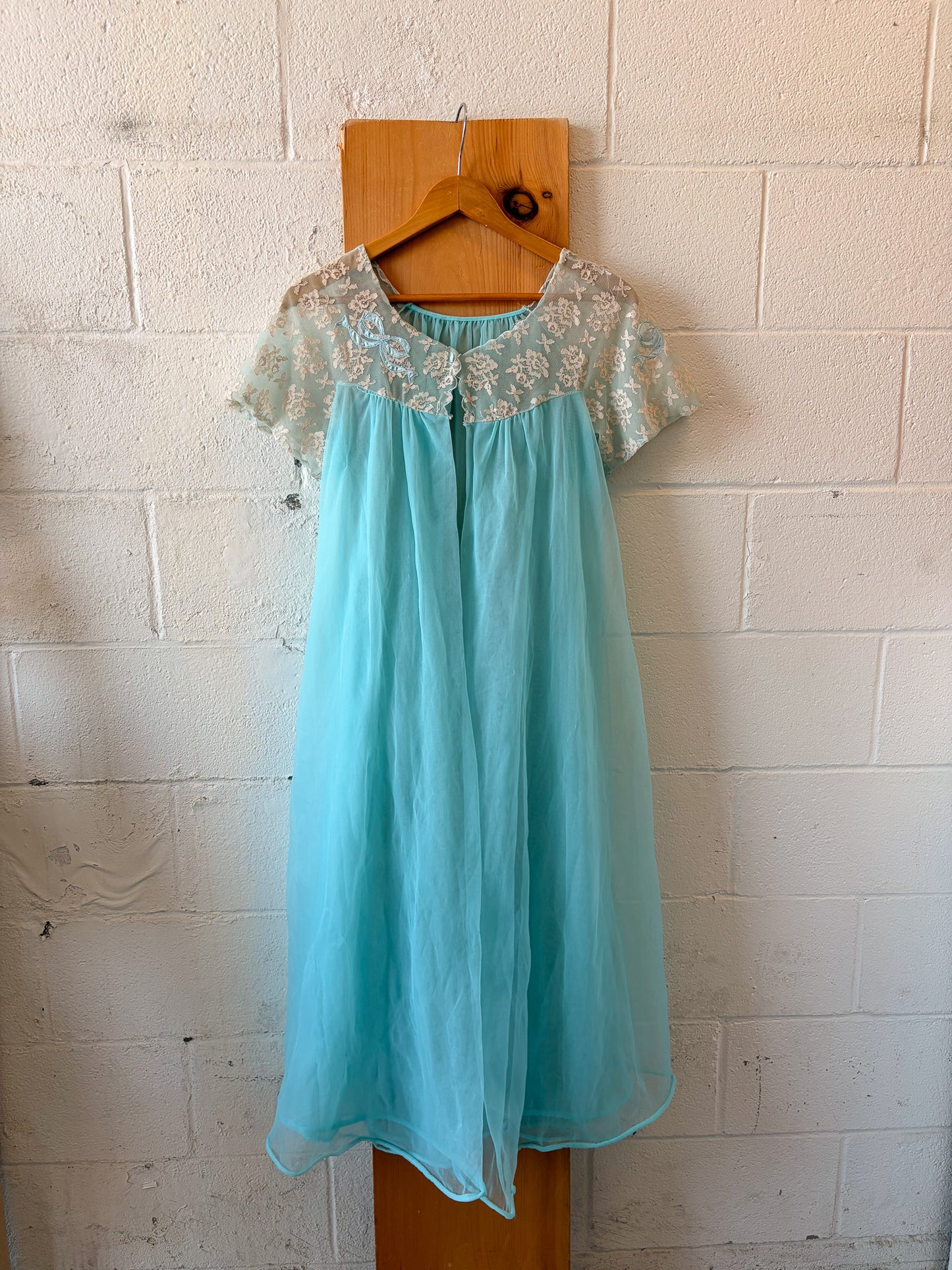 Vtg 3 Piece Blue Chiffon Nightgown & Peignoir Set : M (As Is)