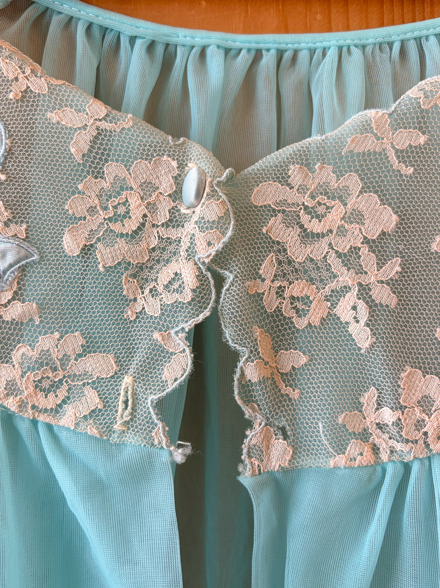 Vtg 3 Piece Blue Chiffon Nightgown & Peignoir Set : M (As Is)