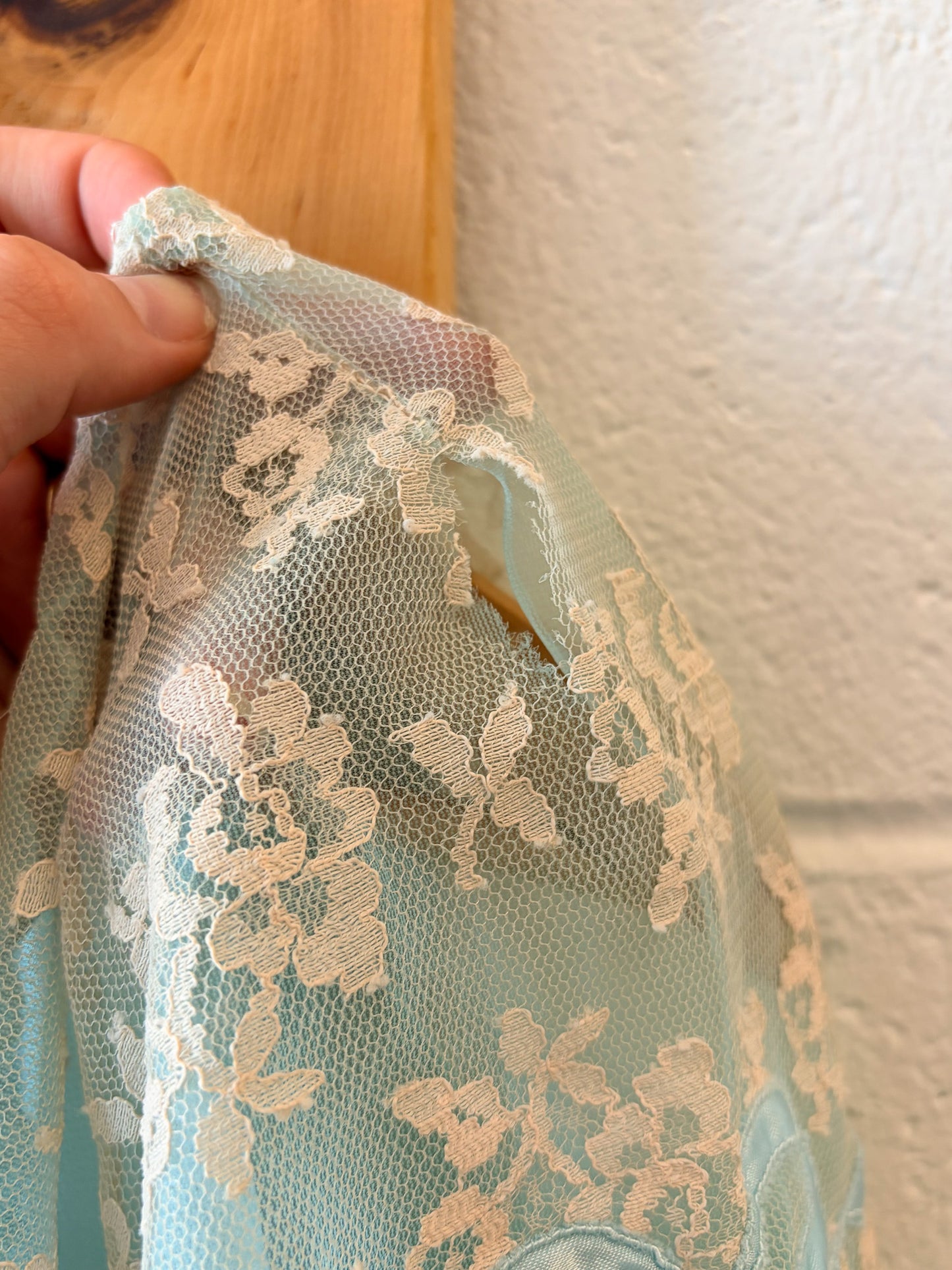 Vtg 3 Piece Blue Chiffon Nightgown & Peignoir Set : M (As Is)