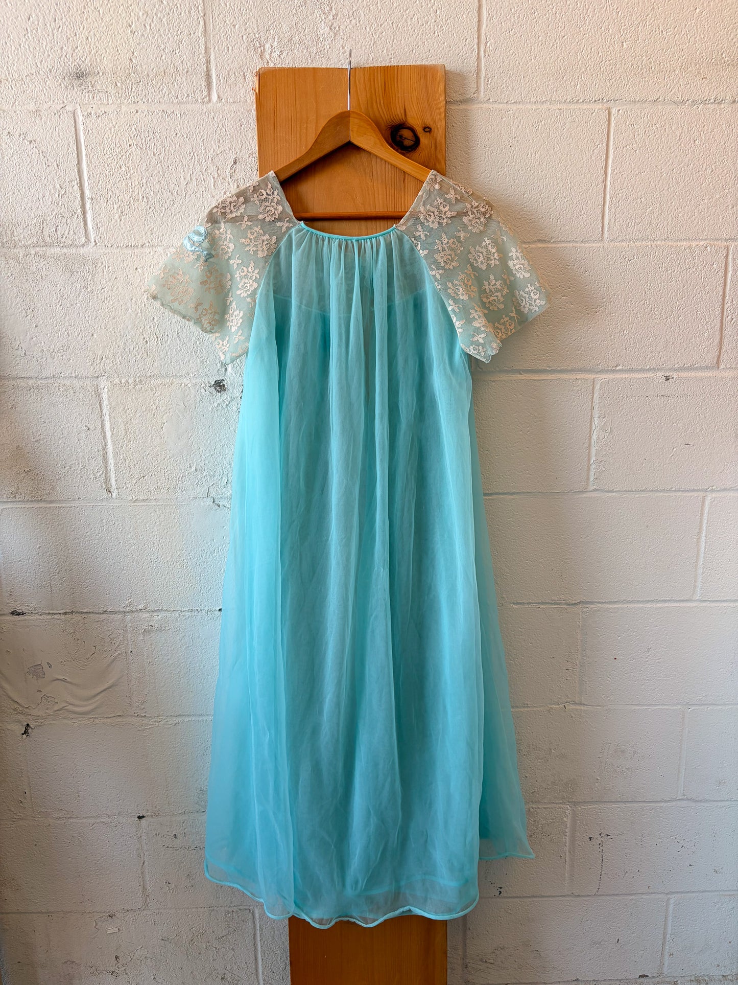 Vtg 3 Piece Blue Chiffon Nightgown & Peignoir Set : M (As Is)