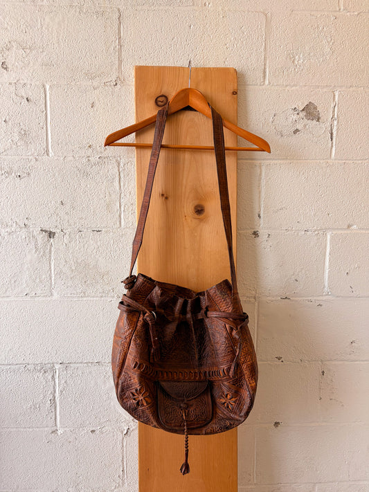 Tooled Leather Bucket Bag (As Is)