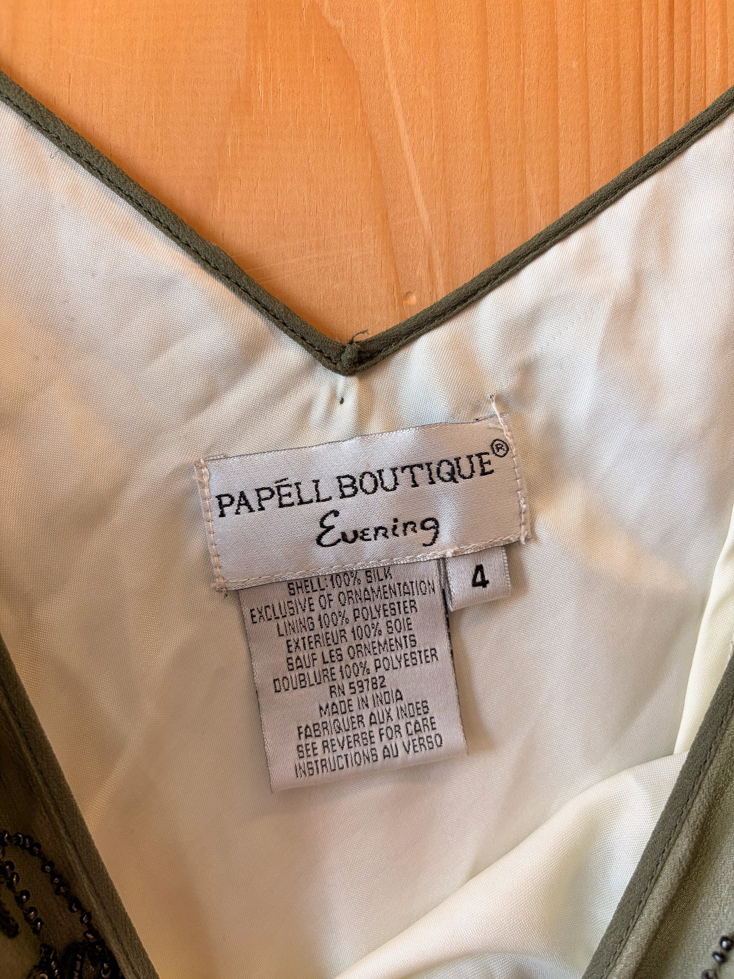 Vtg Papell Boutique Olive Silk Beaded Dress : 4 (As Is)