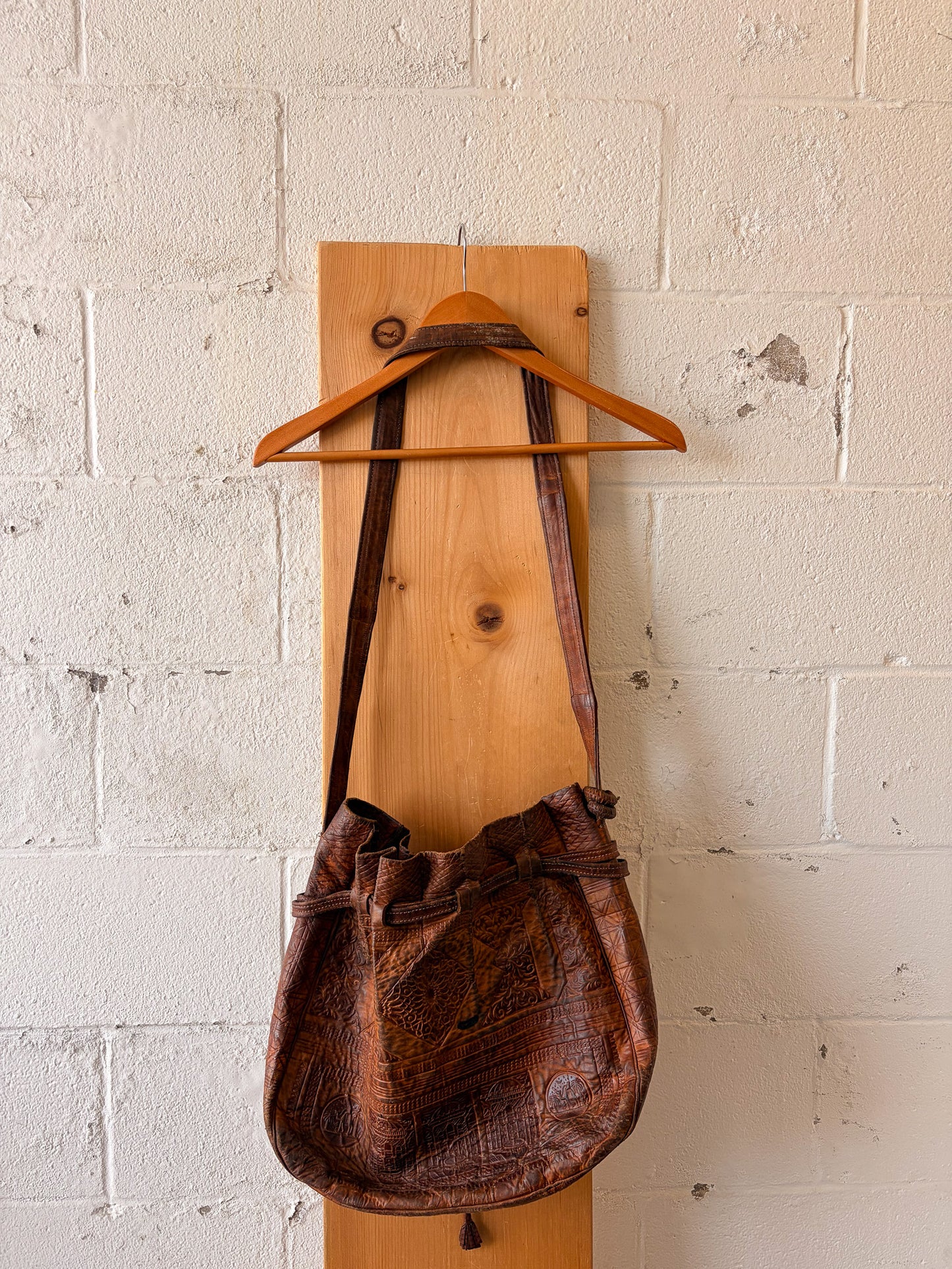 Tooled Leather Bucket Bag (As Is)