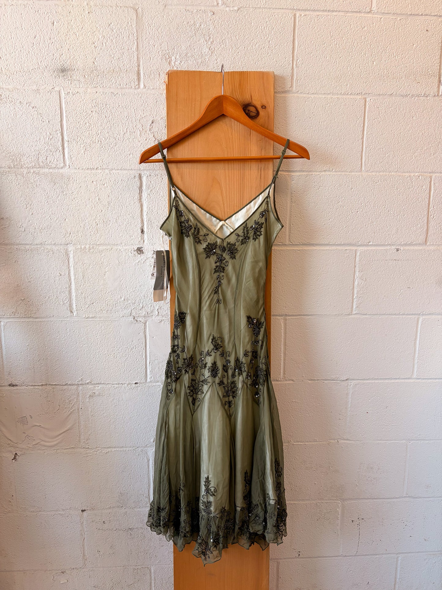 Vtg Papell Boutique Olive Silk Beaded Dress : 4 (As Is)
