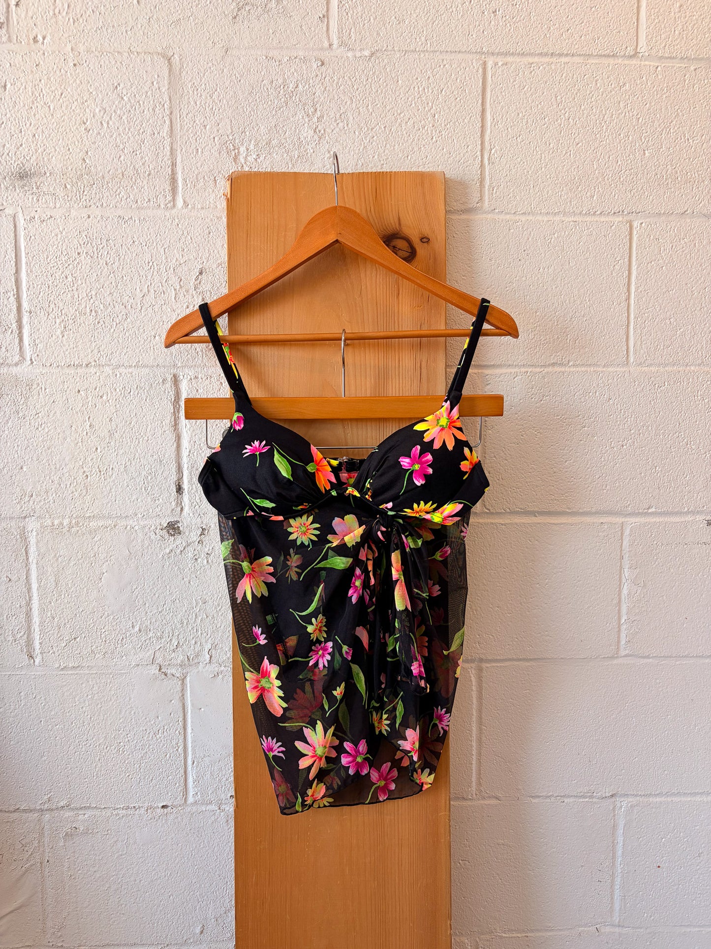 Vtg Floral Swimsuit & Wrap Skirt Set : M