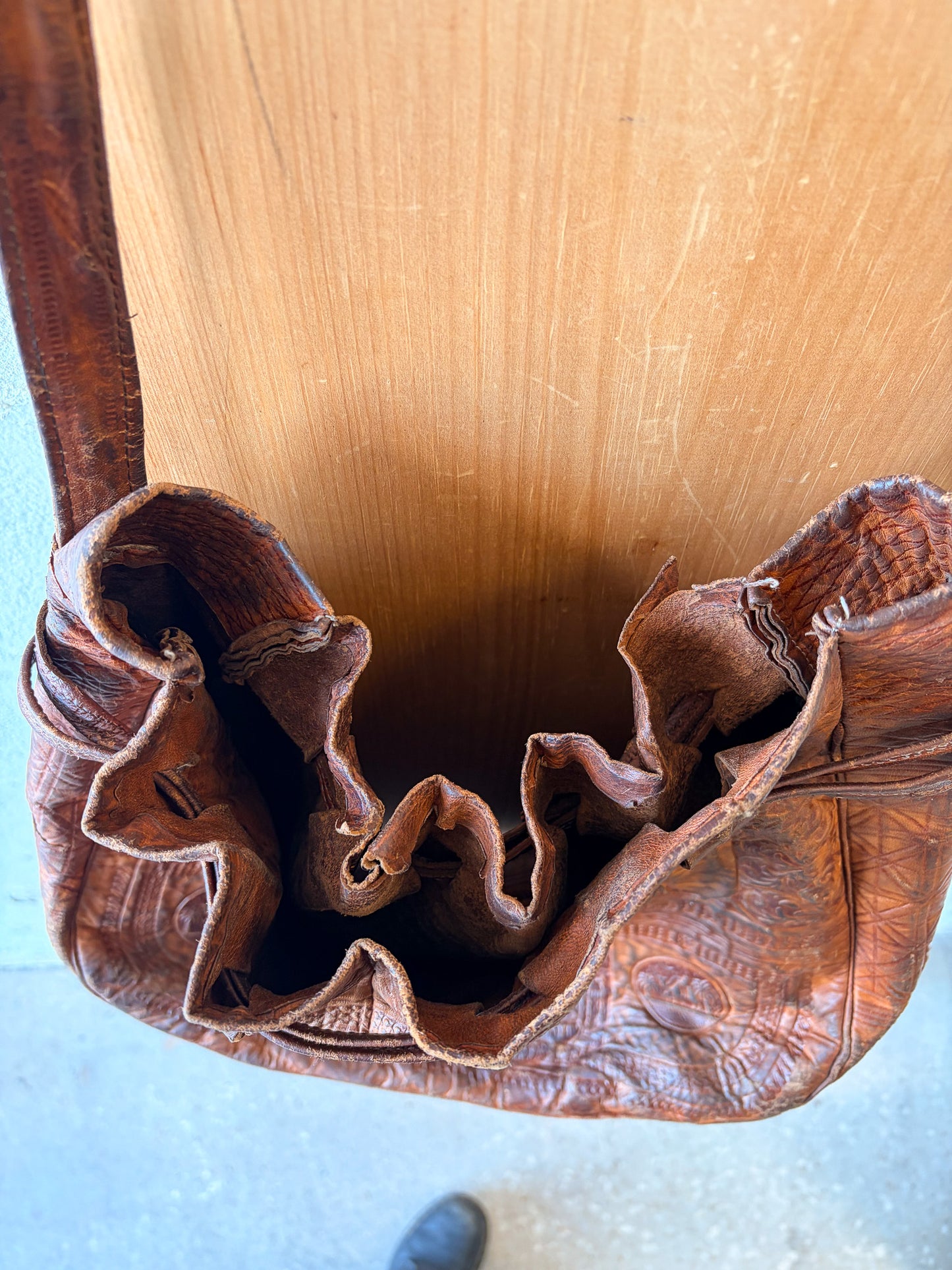 Tooled Leather Bucket Bag (As Is)