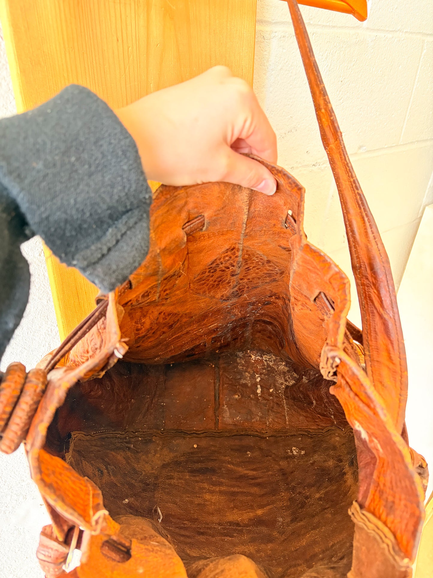 Tooled Leather Bucket Bag (As Is)