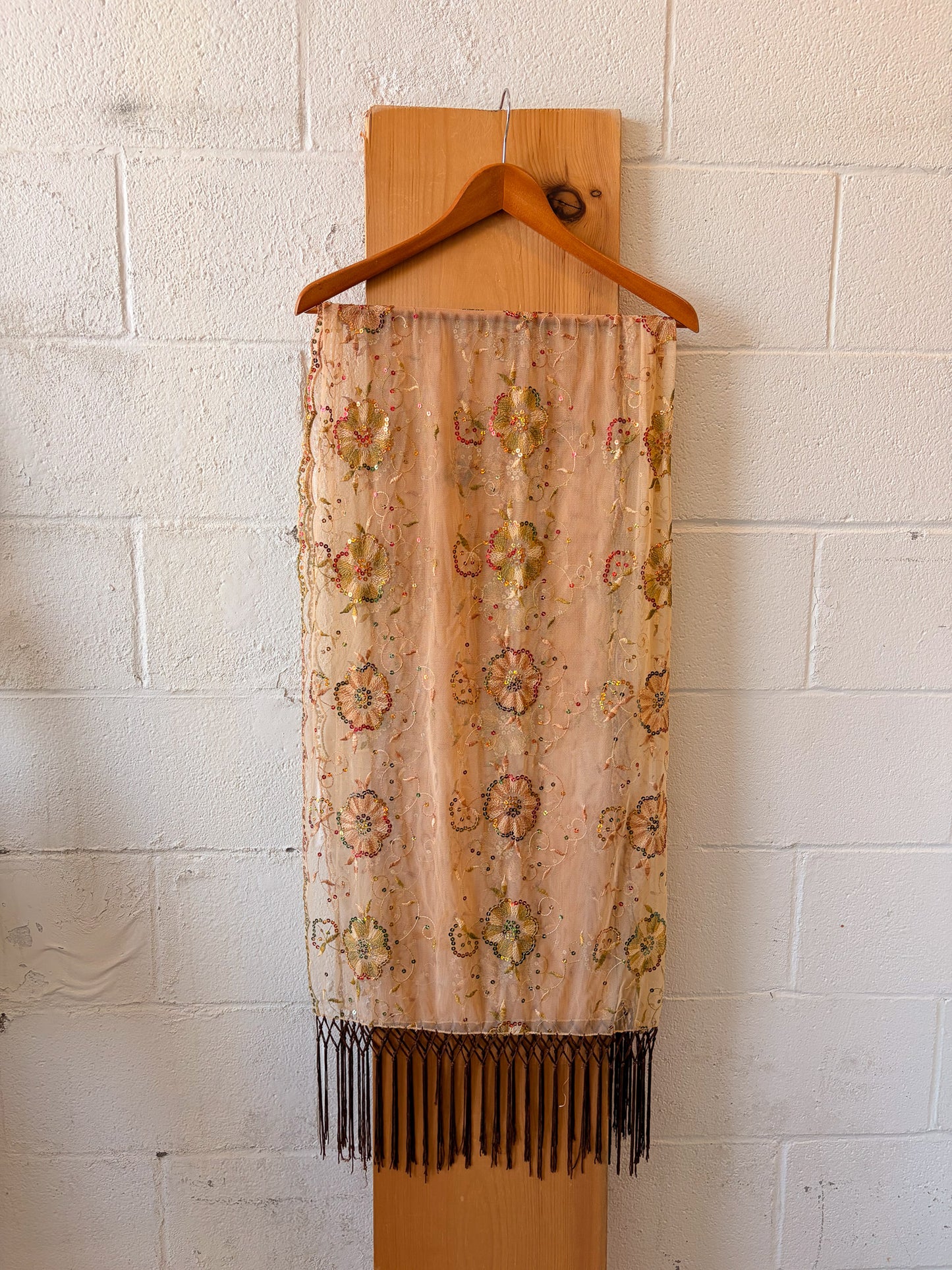 Floral Sequins Tassel Scarf / Wrap