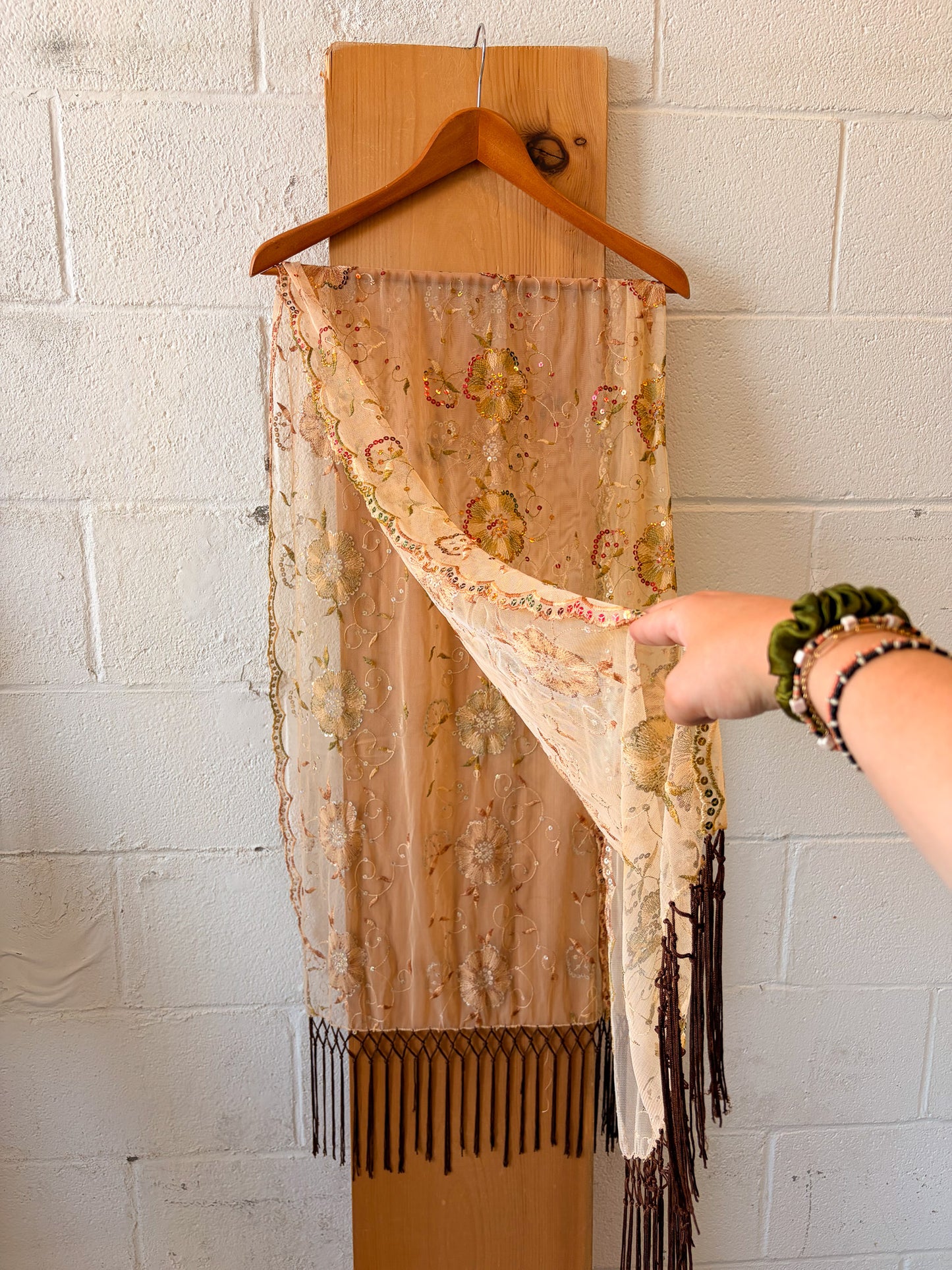Floral Sequins Tassel Scarf / Wrap