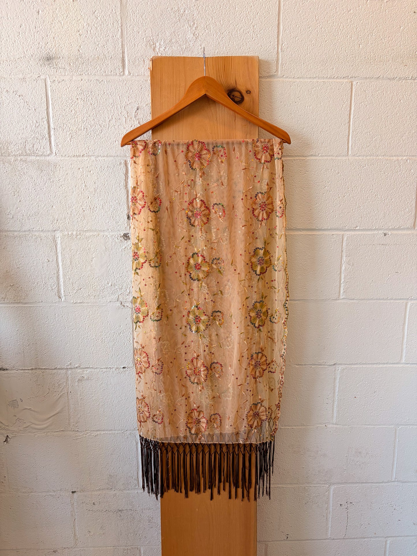 Floral Sequins Tassel Scarf / Wrap