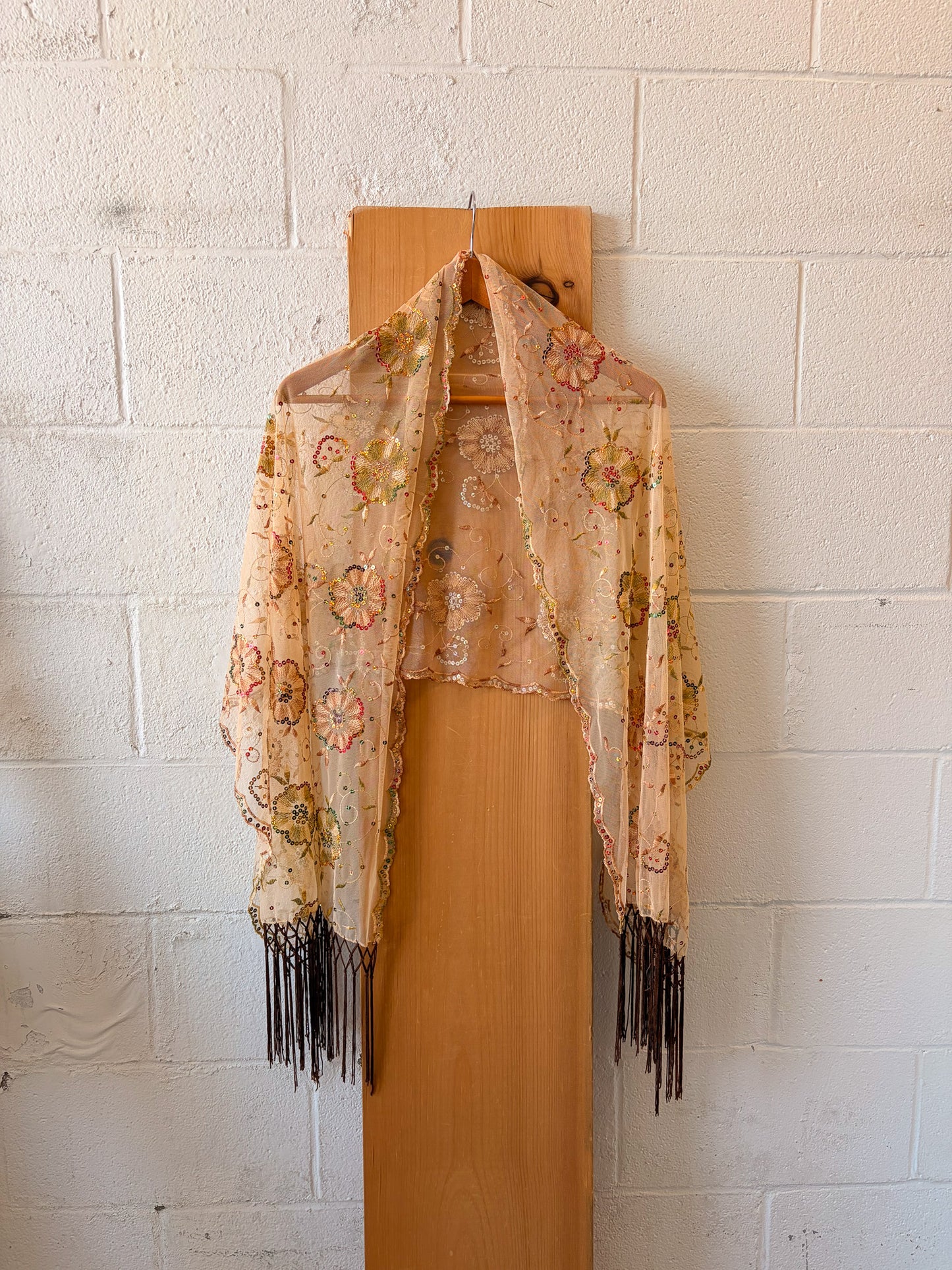 Floral Sequins Tassel Scarf / Wrap