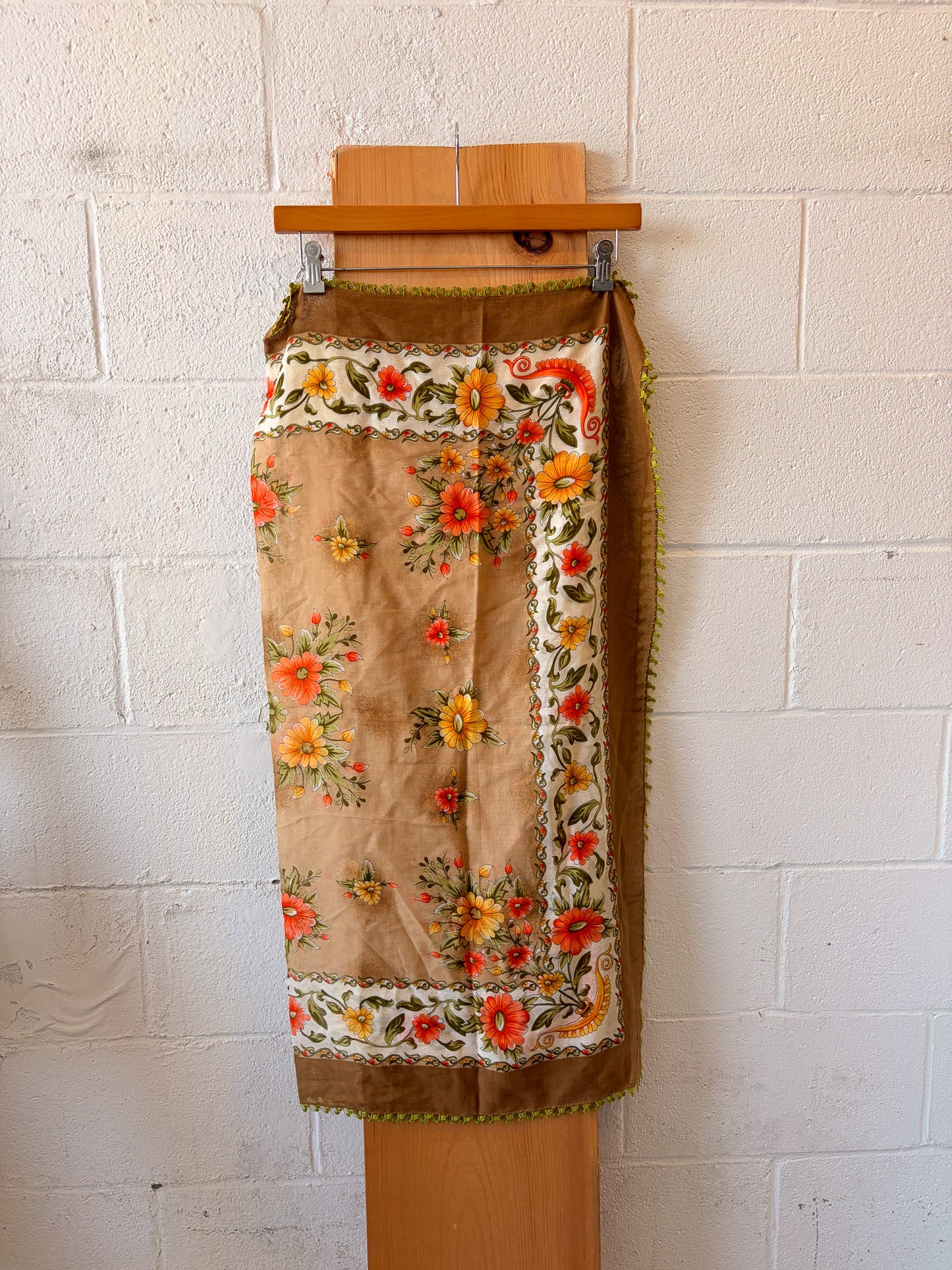 Green Trimmed Floral Scarf