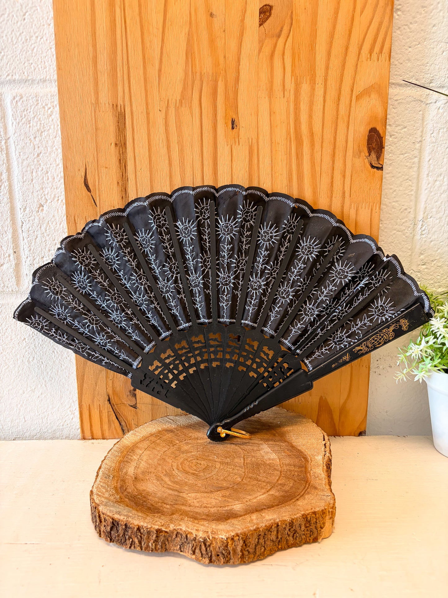 Black Sequins Detailed Folding Fan