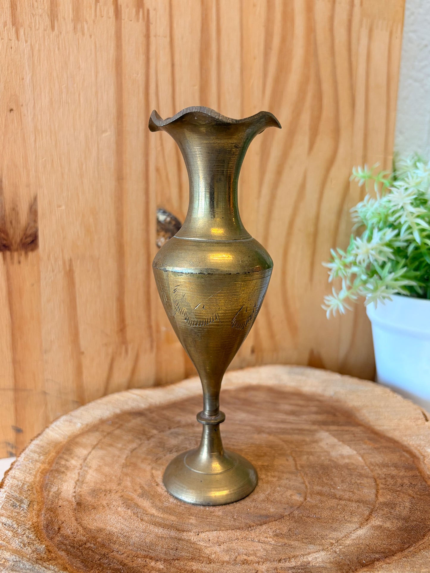 Vtg Little Etched Brass Vase