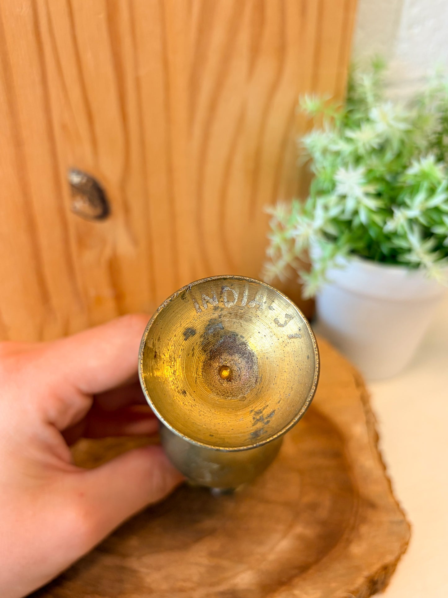 Vtg Little Etched Brass Vase