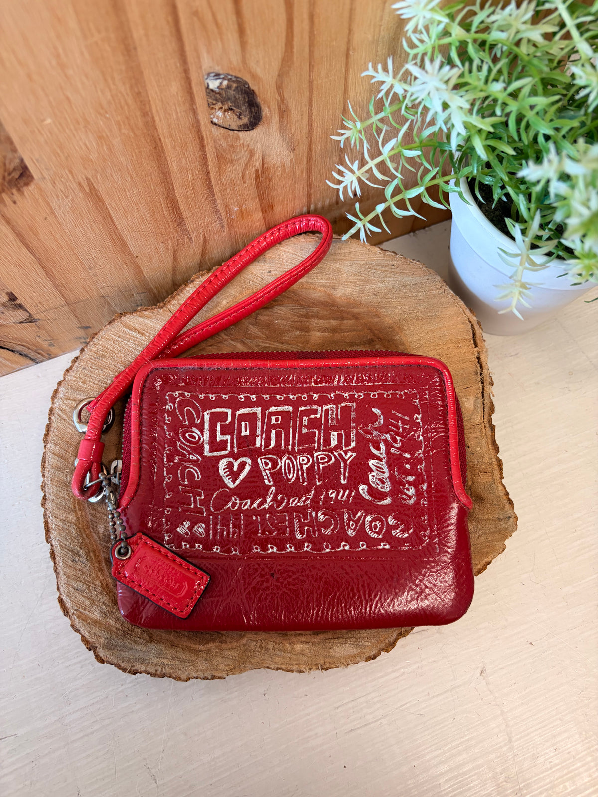 Red Coach Poppy Wristlet