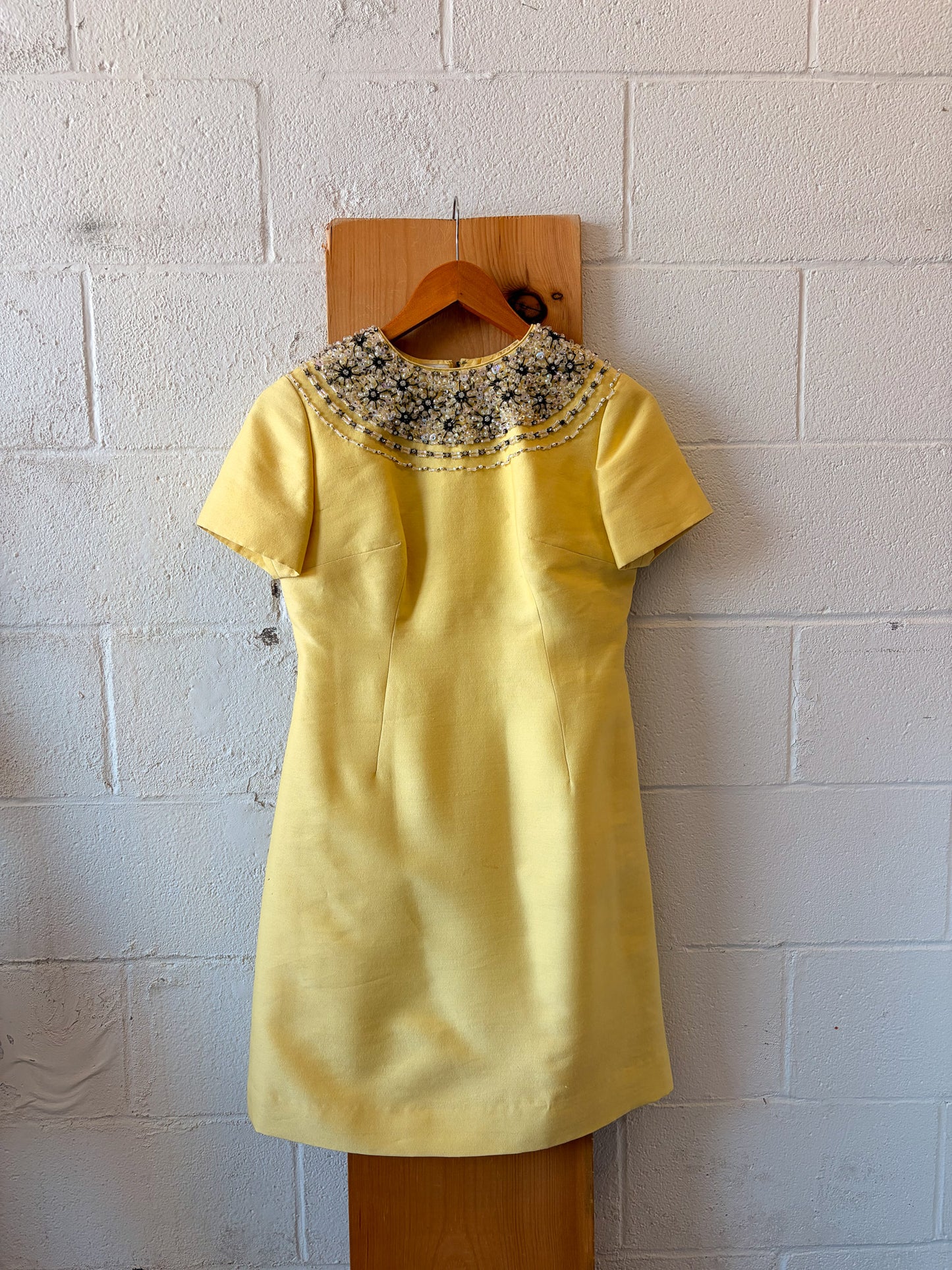 Vtg Yellow Beaded Mod Dress : M
