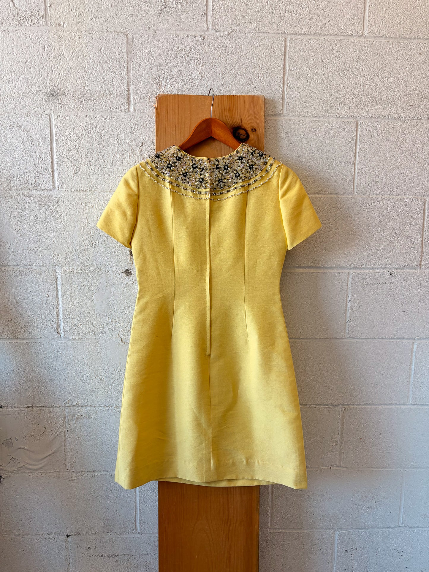 Vtg Yellow Beaded Mod Dress : M